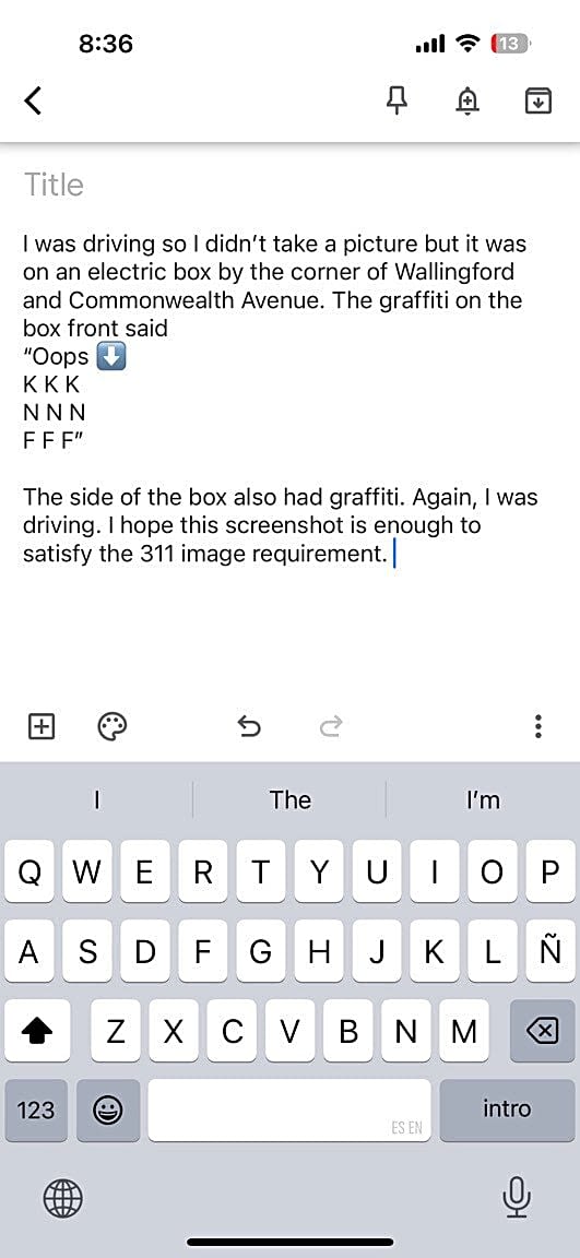 Image submitted with report