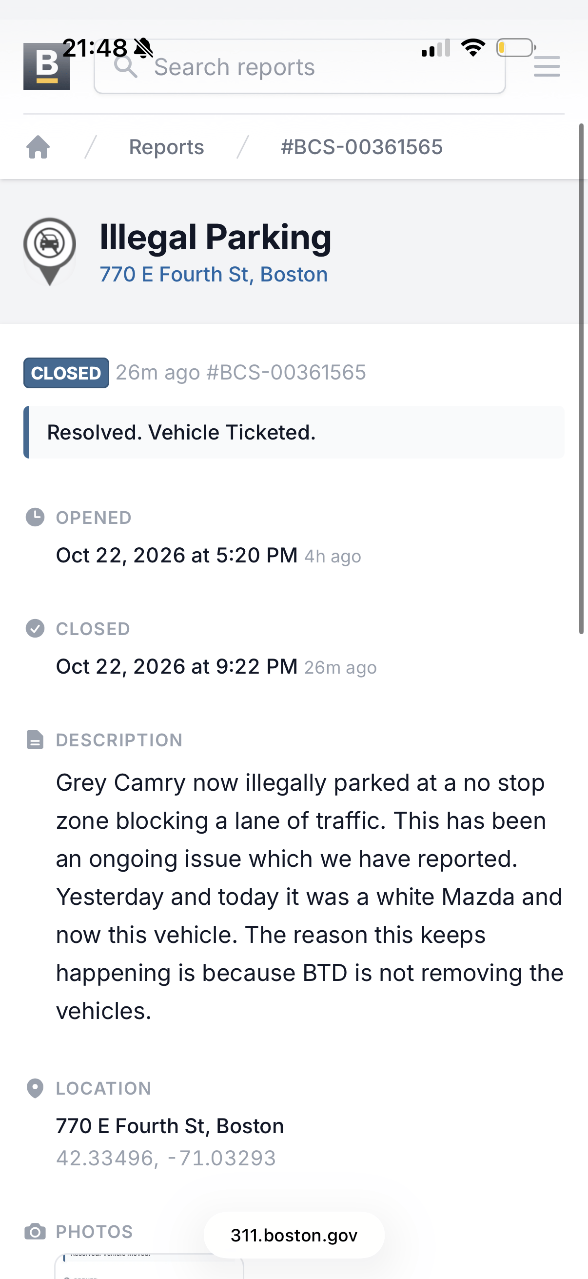 Image submitted with report